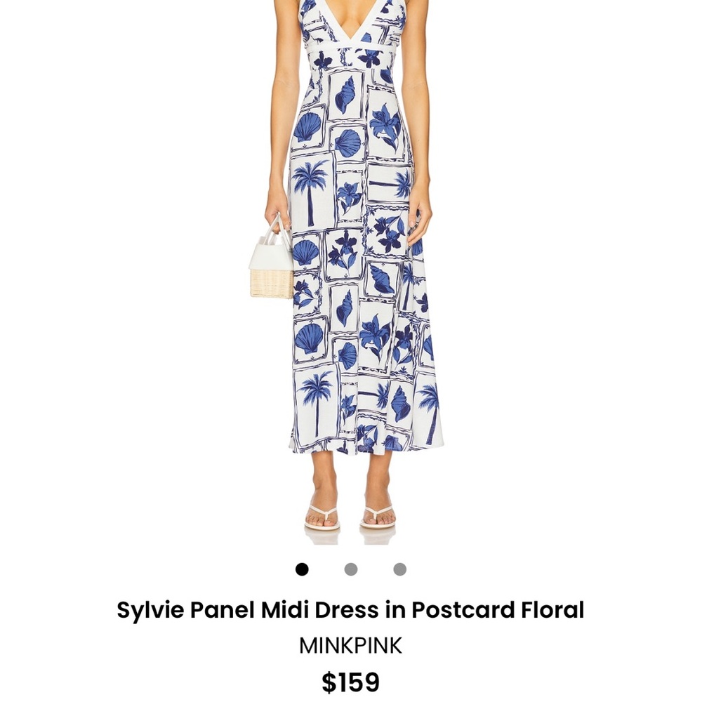 MINKPINK Sylvie Panel Midi Dress in White and Blue Postcard Floral